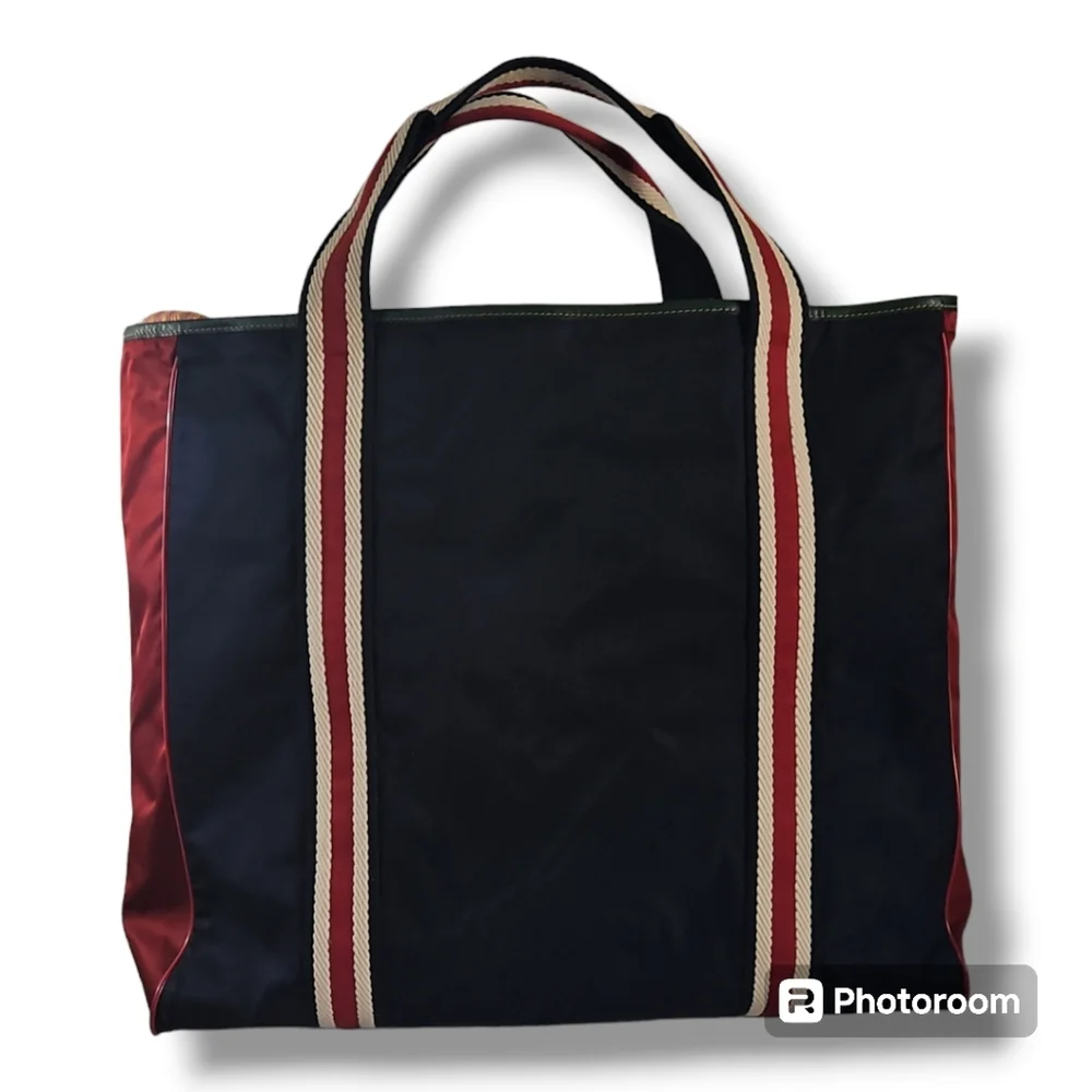 Gucci Vintage Nylon Tote Bag Blue Red Cream NWOT - Picture 2 of 14